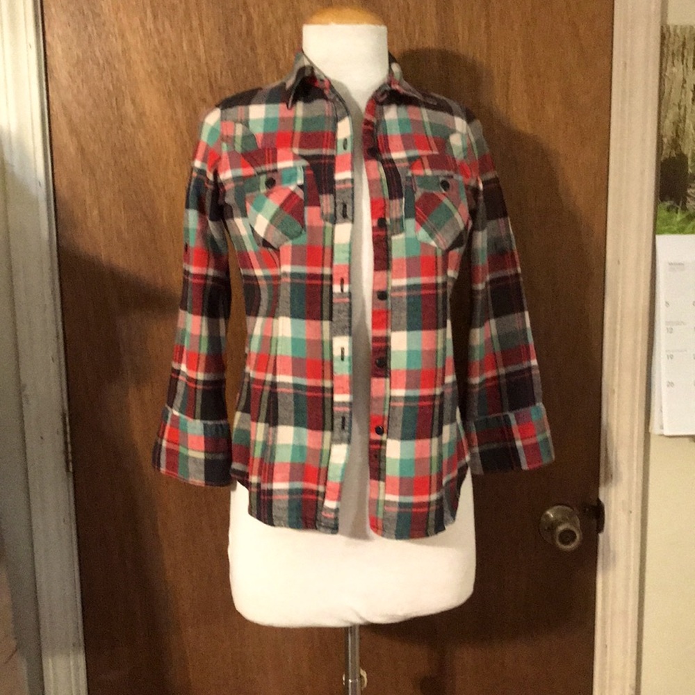 PASSPORT 3/4 Roll Sleeves Plaid Button Down Shirt - Picture 2 of 13